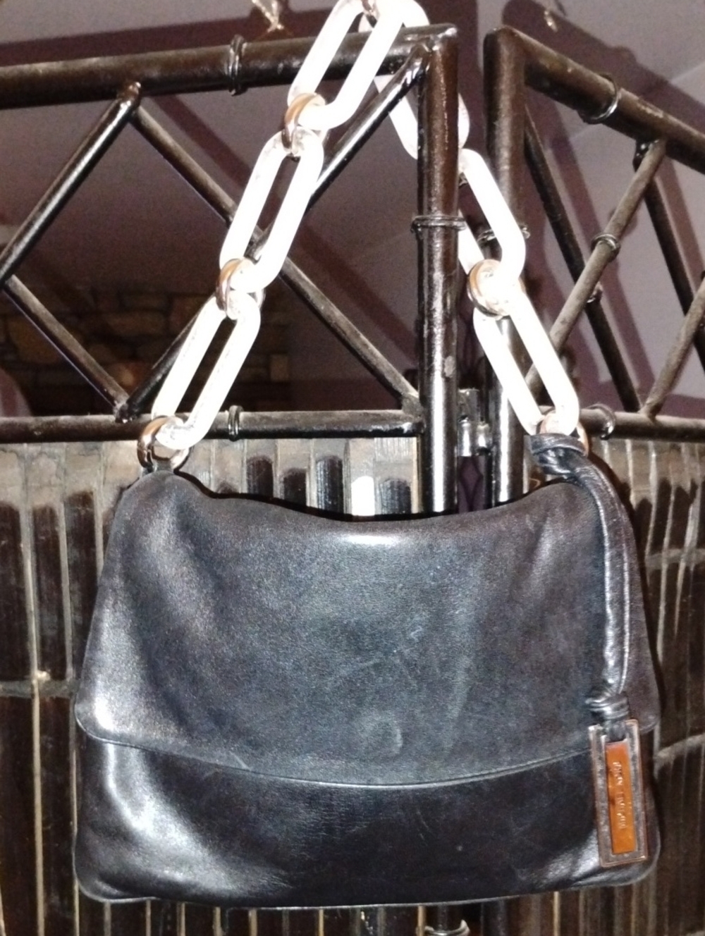 Rare Michael Kors Black Leather Bag With Chain Strap